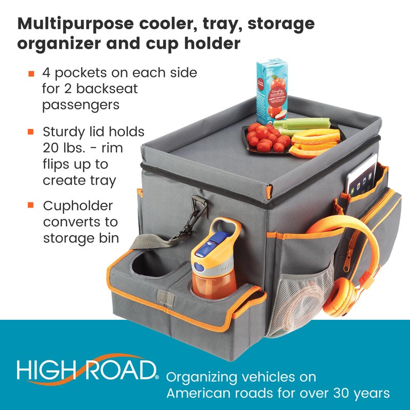 High Road CarHop Car Organizer With Cooler - Back Seat Organizer for Kids or Front Seat Organizer for Drivers with Cup Holder Bin, Tray Top and Storage Pockets - Image 3